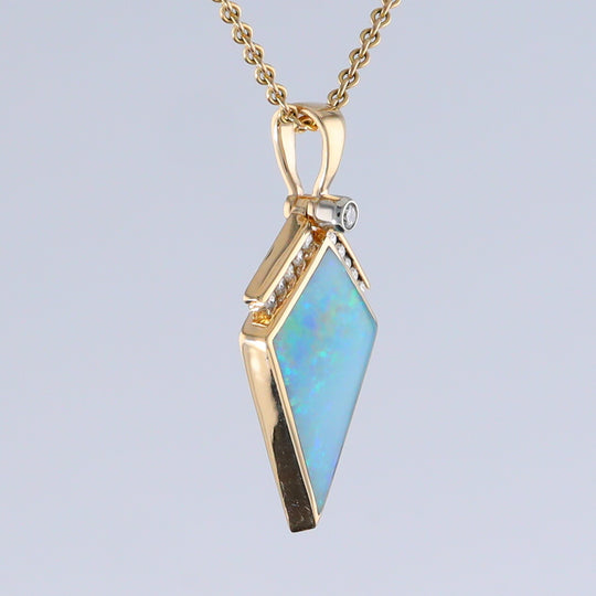 Opal Pendant Inlaid Kite Design with .19ctw Round Diamonds