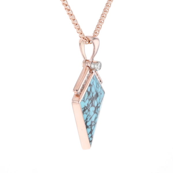 Turquoise Kite Shaped Inlaid Pendant with 0.19ctw Diamonds