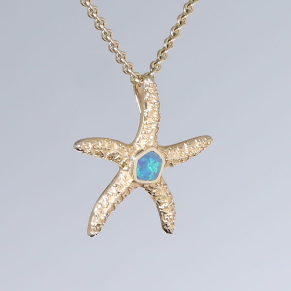 Opal Pendant Inlaid Realistic Star Fish Sea Life Design
