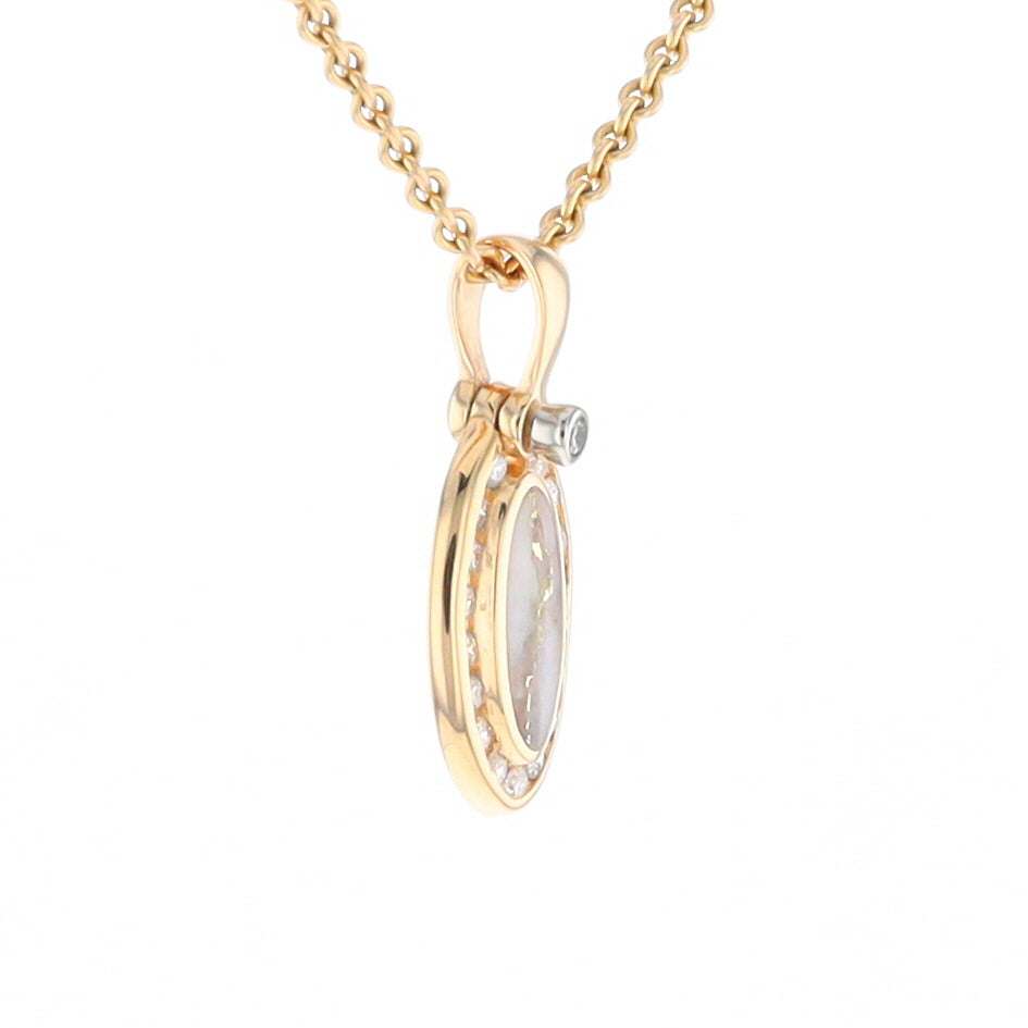 Gold Quartz Pendant Oval Inlaid with .22ctw Round Diamonds Halo