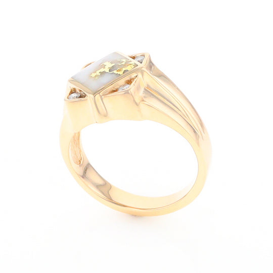 Gold Quartz Mens Ring with Diamond Accents