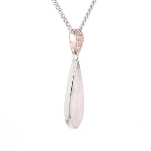 Rose Quartz Teardrop Inlaid Pendant with .11ctw diamonds