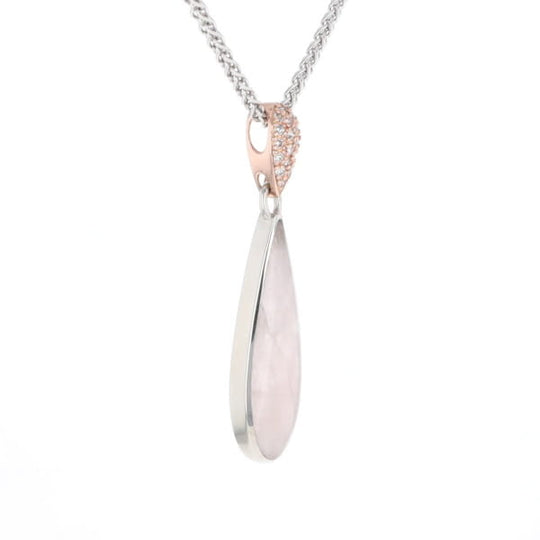 Rose Quartz Teardrop Inlaid Pendant with .11ctw diamonds
