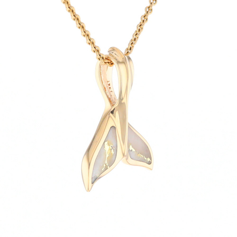 Whale Tail Necklaces Gold Quartz Double Sided Inlaid Sea Life Pendant