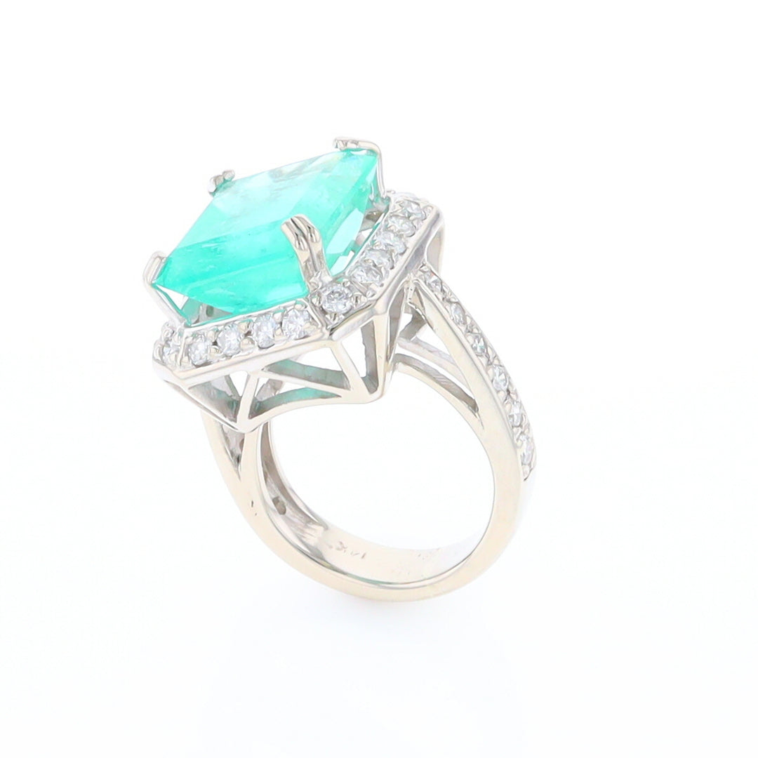 5.25ct Emerald Ring with Diamond Halo