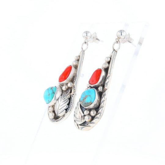 Teardrop Dangle Coral & Turquoise Earrings