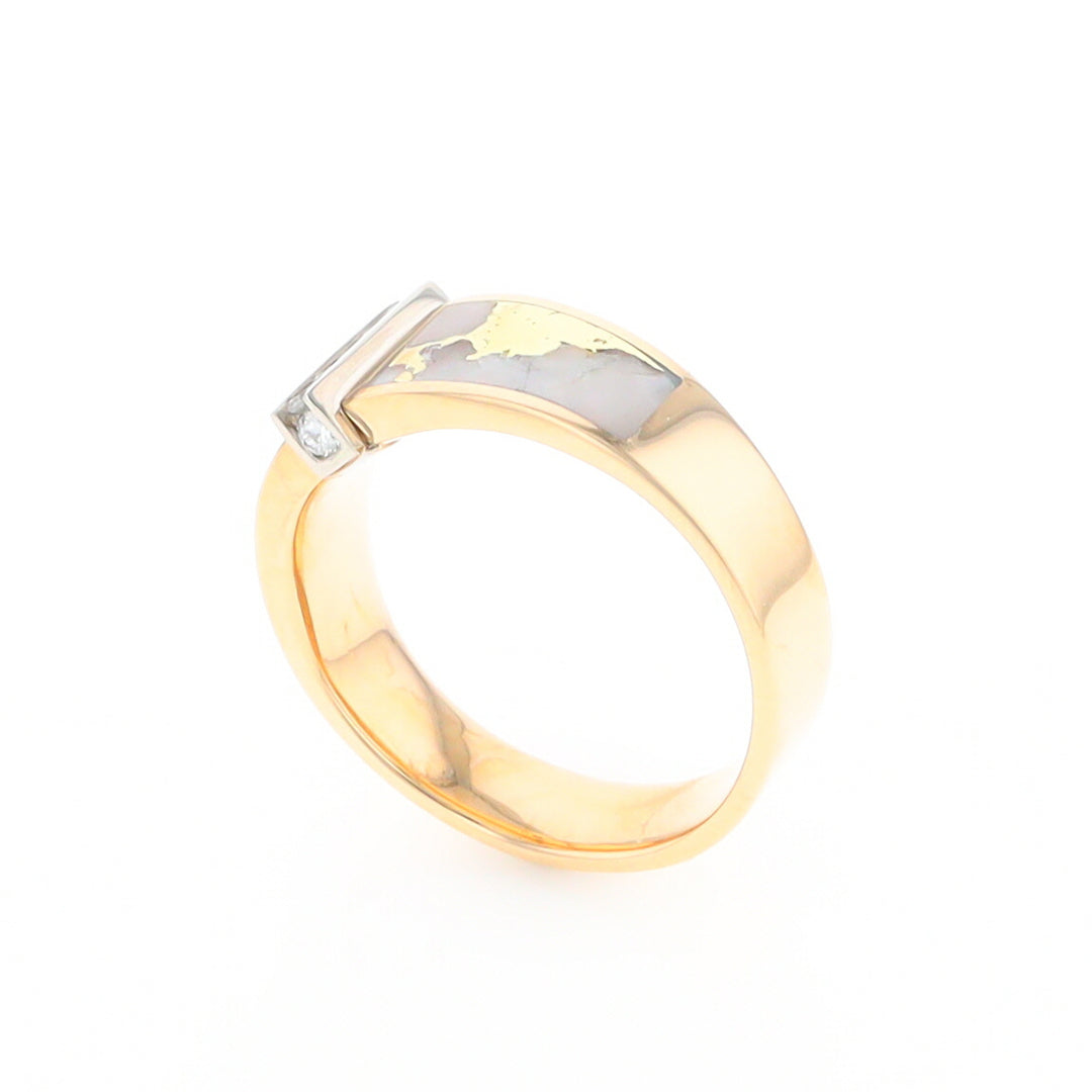 Gold Quartz Ring Double Sided Inlaid with .19ctw Round Diamonds