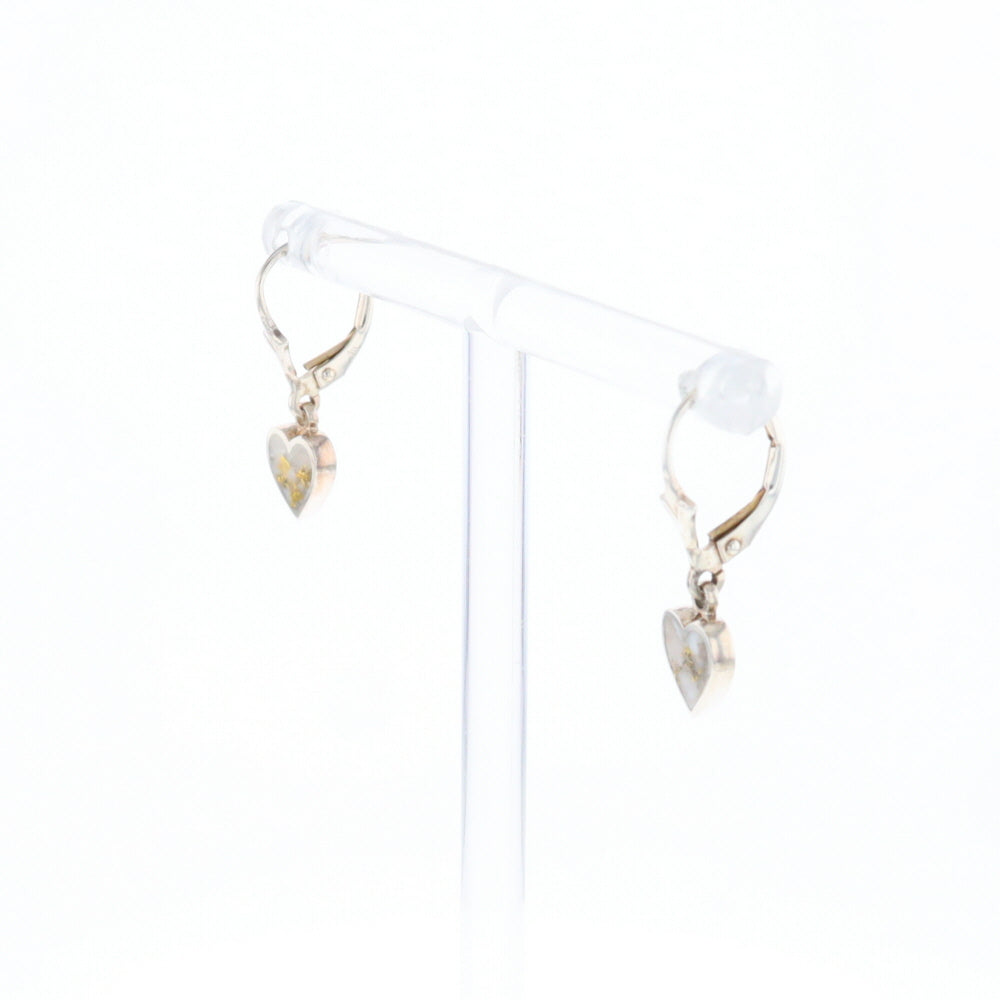 Silver Gold Quartz Inlaid Heart Earrings - G3