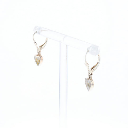 Silver Gold Quartz Inlaid Heart Earrings - G3