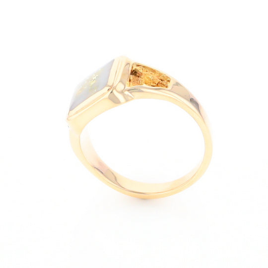 Gold Quartz Ring Square Inlaid Center Design with Natural Nugget Sides