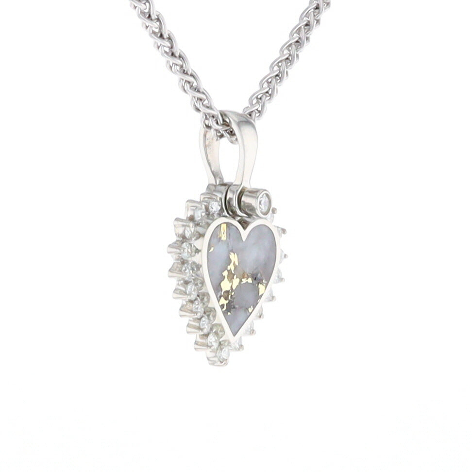 G2 Gold Quartz Pendant Heart Inlaid .21ctw Diamond Halo Design Pendant