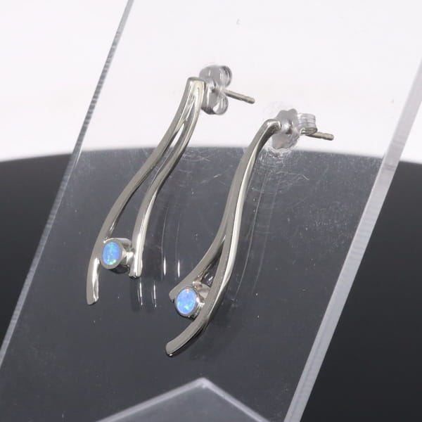 Opal Earrings Round Inlaid Double Curved Bar Design Studs