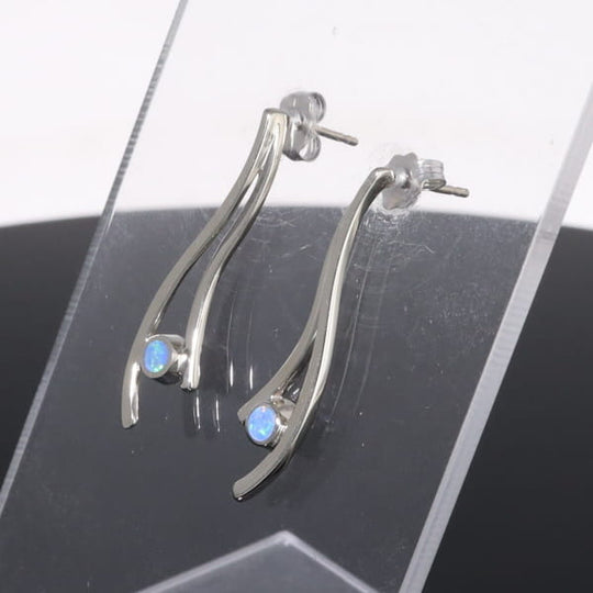 Opal Earrings Round Inlaid Double Curved Bar Design Studs