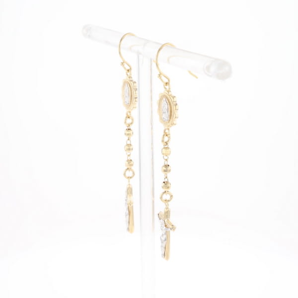Gold Plated Virgin Mary and Crucifix Dangle Earrings