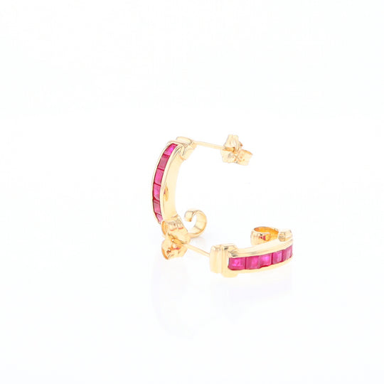 Channel Ruby Semi-Hoop Earrings