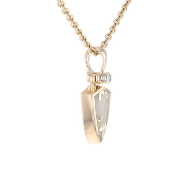 Gold Quartz Pendant Shield Shape Inlaid Pendant with .02ct Diamond