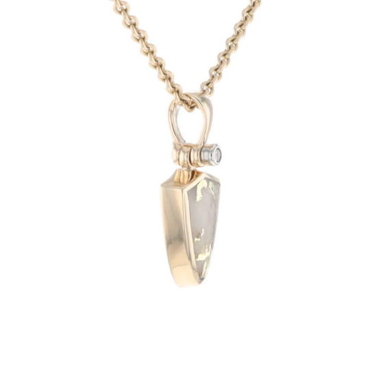 Gold Quartz Pendant Shield Shape Inlaid Pendant with .02ct Diamond
