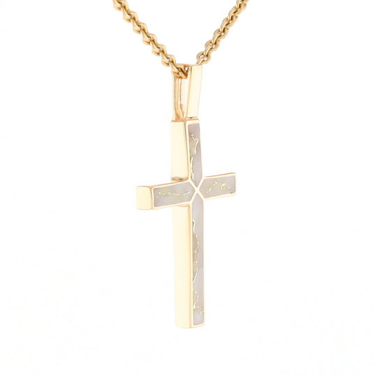 Gold Quartz Pendant 4 Section Inlaid Cross Pendant