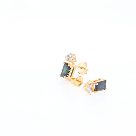 Rectangle Blue Sapphire Stud Earrings