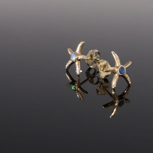 Opal Earrings Inlaid Realistic Star Fish Design Studs