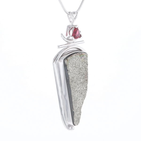 Druzy Quartz & Pink Trillion Tourmaline Necklace