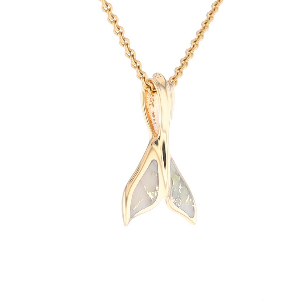 Whale Tail Necklaces Gold Quartz Double Sided Inlaid Sea Life Pendant