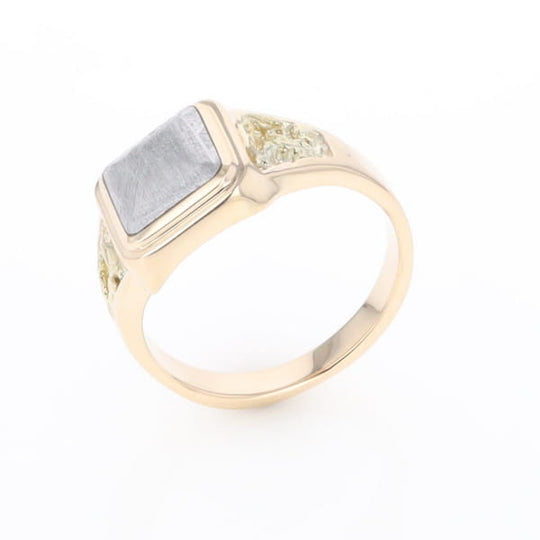 Meteorite Ring Square Inlaid Center Design with Natural Nugget Sides