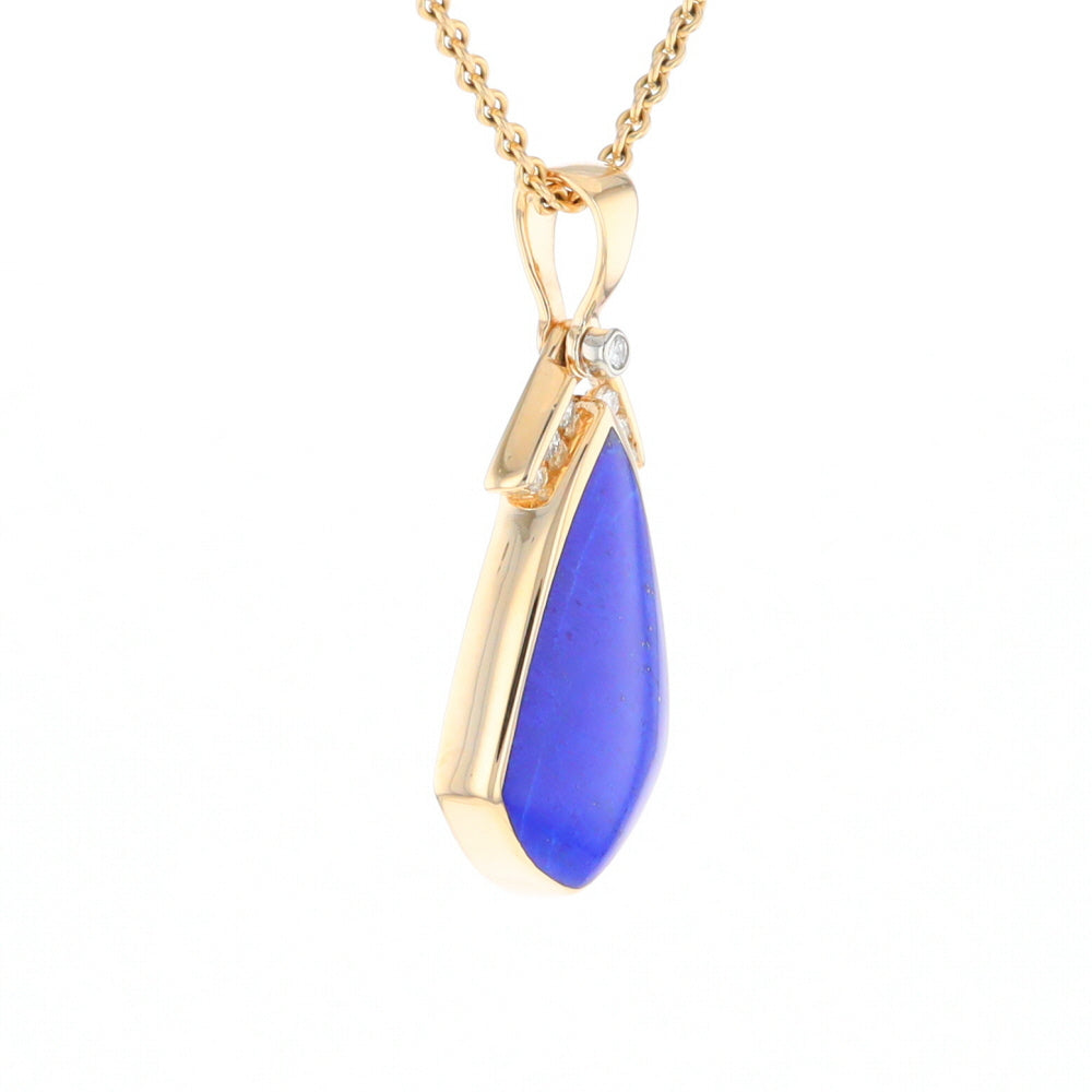 Natural Lapis pendant, tear drop inlaid design, 0.15ctw diamonds