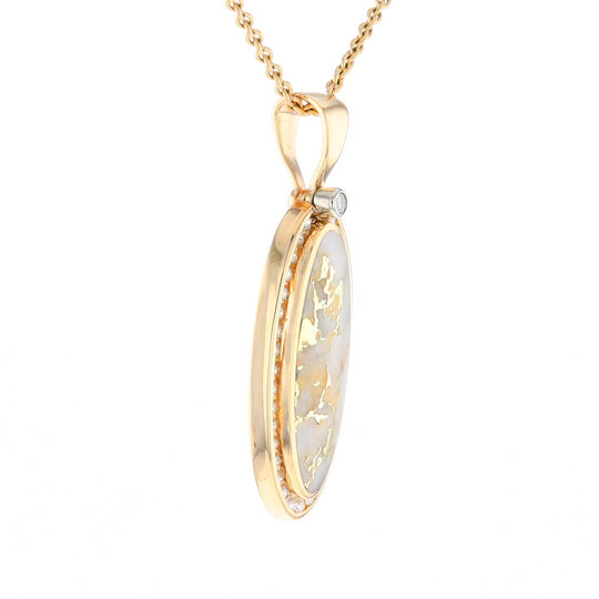 Gold Quartz Necklace .54ctw Halo Diamond Oval Inlaid Pendant