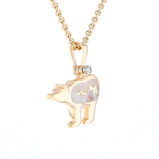 Gold Quartz Inlaid Polar Bear Pendant