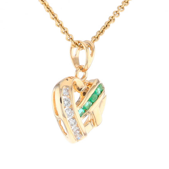 Open Criss-Cross Heart Emerald and Diamond Pendant