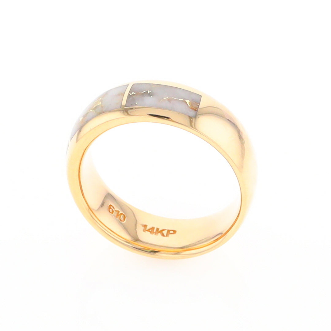 Gold Quartz Ring 3 Section Rectangle Inlaid Design Band