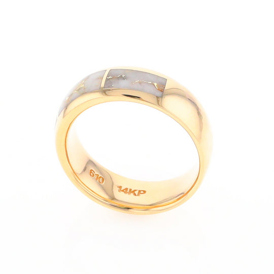 Gold Quartz Ring 3 Section Rectangle Inlaid Design Band