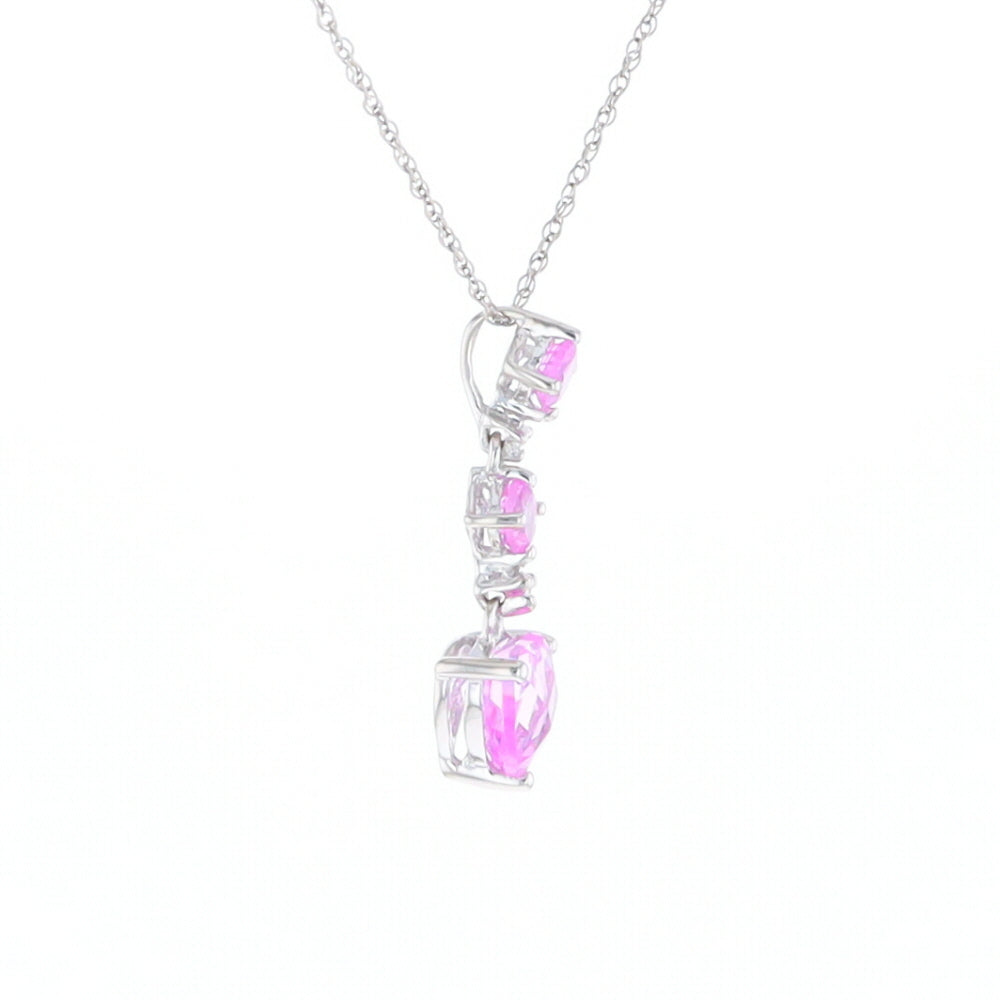 Synthetic Pink Sapphire Dangle Heart Necklace
