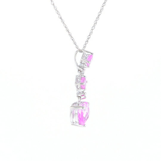 Synthetic Pink Sapphire Dangle Heart Necklace