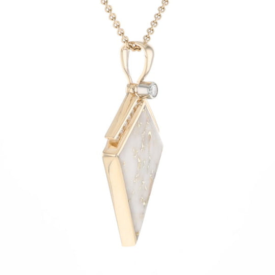 Gold Quartz Necklace Kite Shape Inlaid Pendant with .27ctw Diamonds
