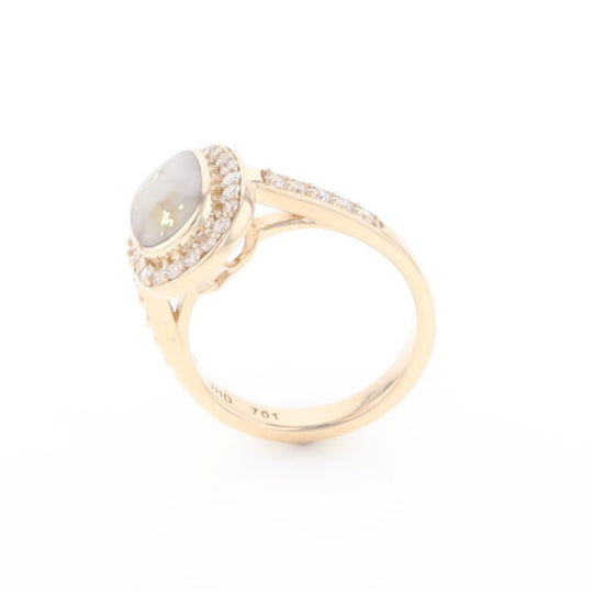 Rectangular Gold Quartz Inlaid Ring with 0.65ctw Diamond Halo