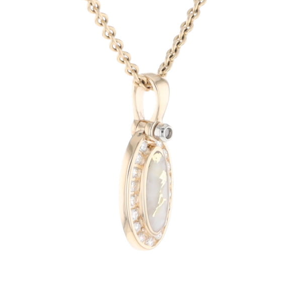 Gold Quartz Pendant Oval Inlaid with .22ctw Round Diamonds Halo (G1)