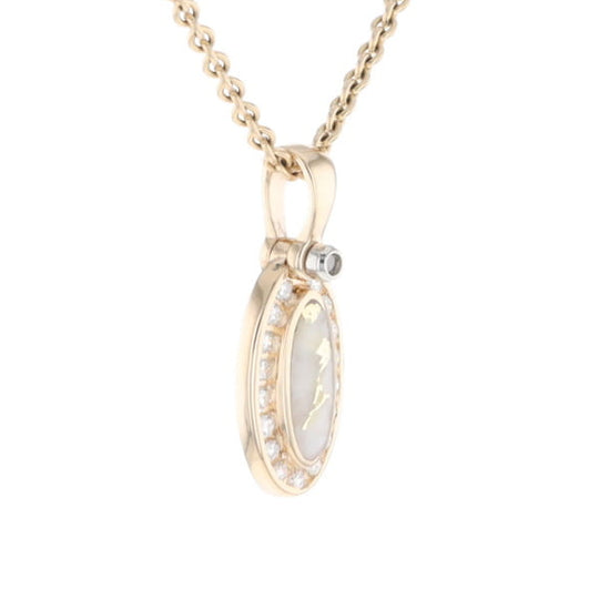 Gold Quartz Pendant Oval Inlaid with .22ctw Round Diamonds Halo (G1)