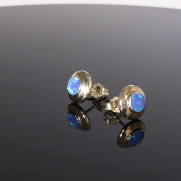 Opal Earrings Round Inlaid Design Studs