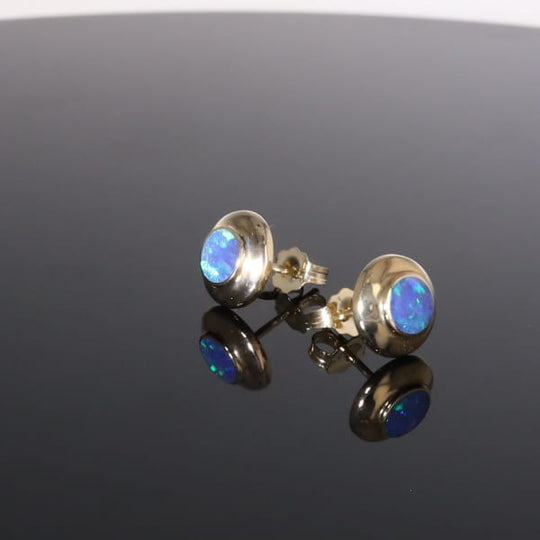 Opal Earrings Round Inlaid Design Studs