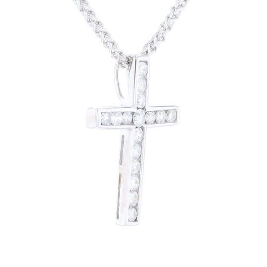 Channel Set Diamond Cross Pendant