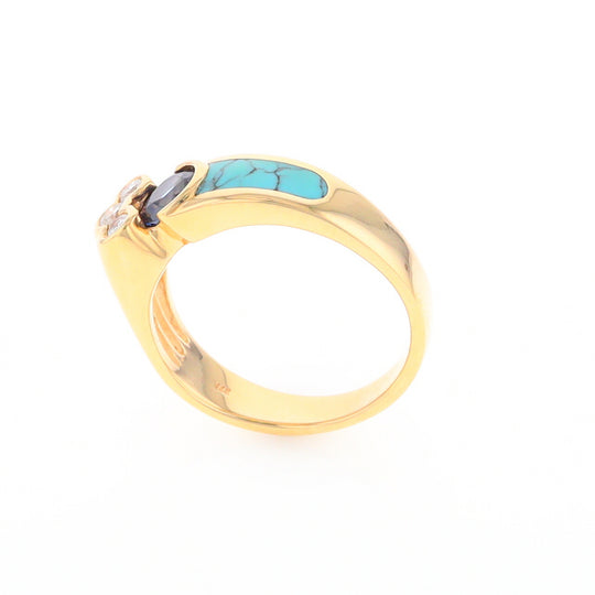 Turquoise Inlaid Ring with Sapphire and 0.23ctw Diamonds