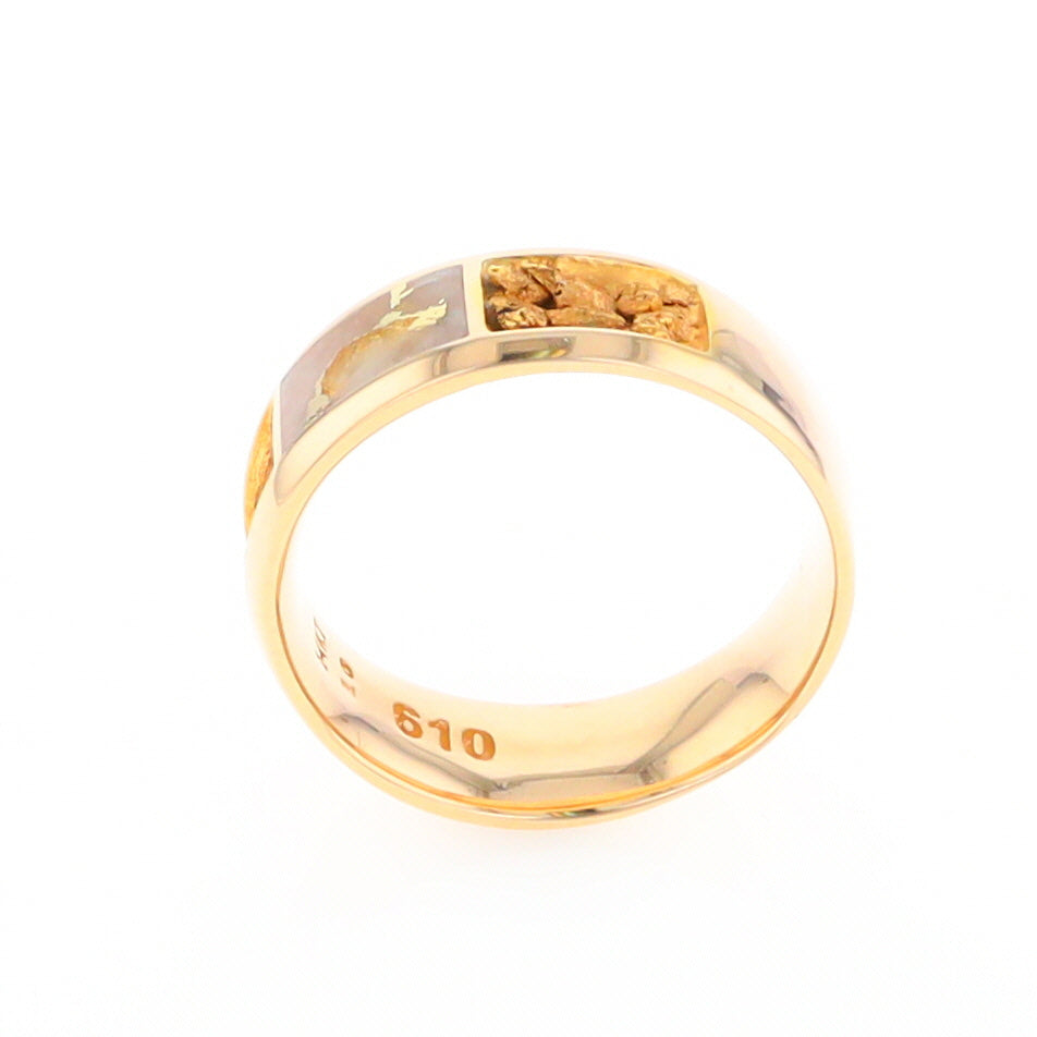 Gold Quartz Ring Rectangle Inlaid with Natural Nugget Sides