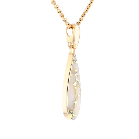 Gold Quartz Pendant Tear Drop Inlaid Design G2