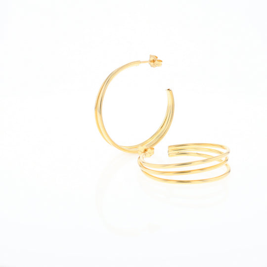 Three Bar Gold Hoop Earrings