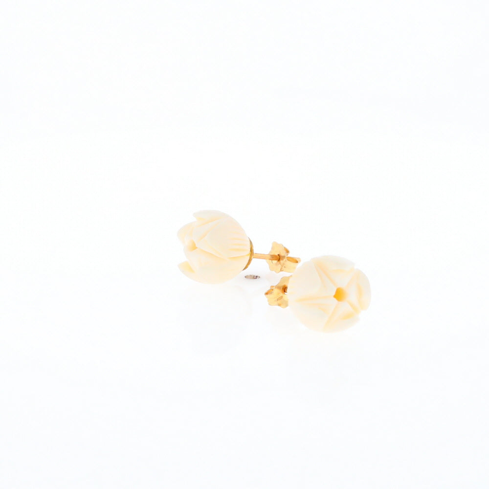 Carved Ivory Flower Stud Earrings