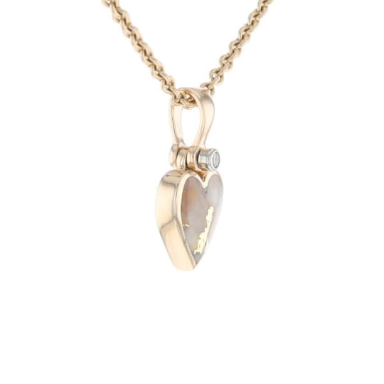Gold Quartz Necklace Heart Inlaid Design Pendant with .02ct Diamond