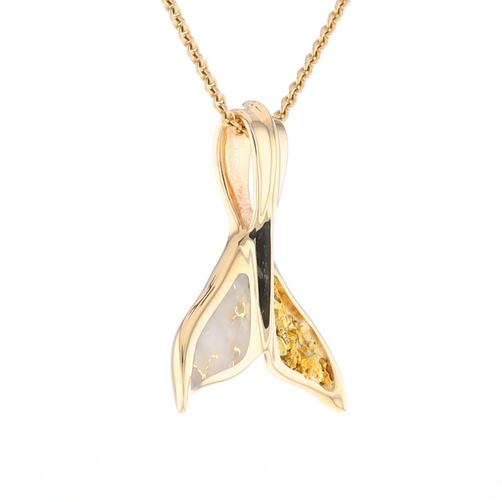 Whale Tail Necklaces Natural Gold Quartz and Nuggets Inlaid Pendant