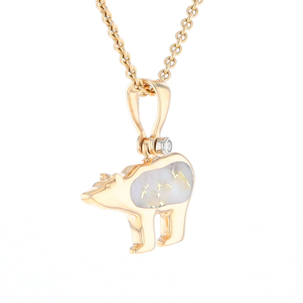 Gold Quartz Inlaid Polar Bear Pendant